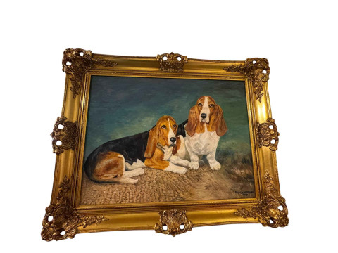 DM & EM Alderson pair Bassets, 1960's female portrait and other pictures. thumbnail