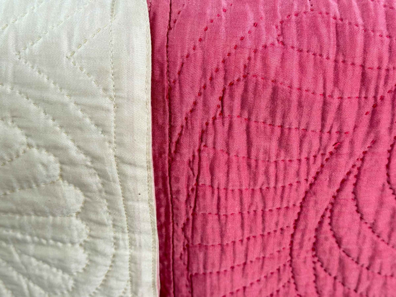 Five assorted quilts, bed cover and two matching cushion covers.