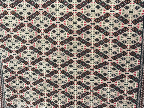 Beige ground hand knotted Persian Turkaman carpet 168cm by 130cm. thumbnail