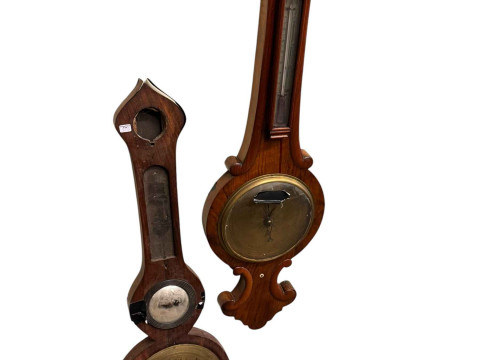 Five 19th Century banjo barometers in mahogany, oak and rosewood. thumbnail