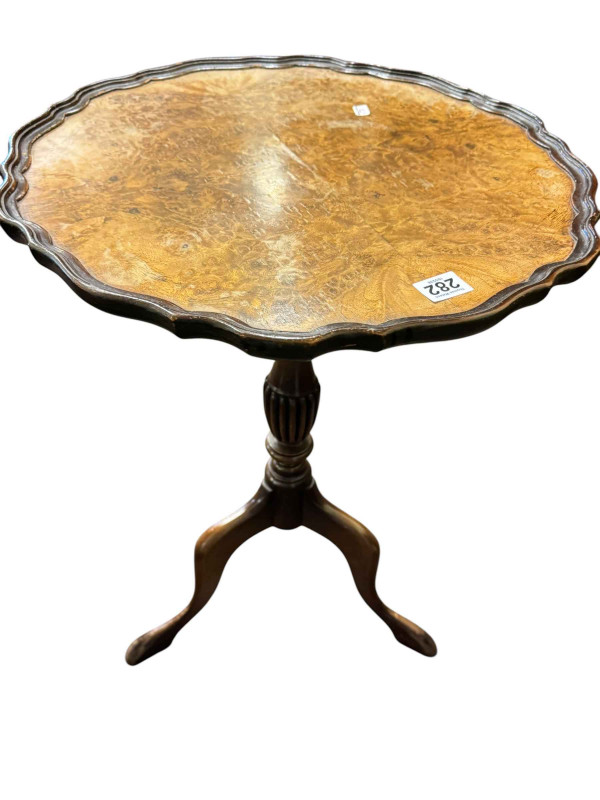 Chinese hardwood and bone inlaid occasional table and walnut wine table.