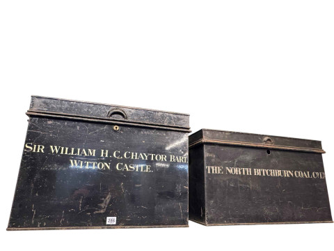 Two metal deed boxes 'Sir William HC Chaytor, Witton Castle' and 'The...
