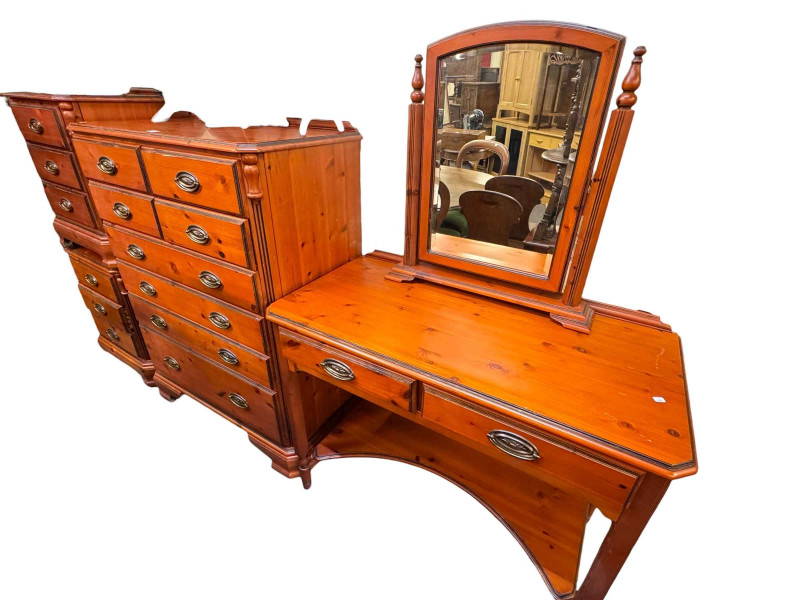 Chateau by Ducal cherrywood finish dressing table, chest and pair of bedside chests.