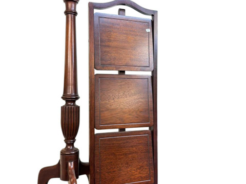 Mahogany cocktail cabinet, three tier cakestand, torchere and Edwardian tub chair. thumbnail