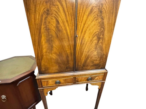 Mahogany cocktail cabinet, three tier cakestand, torchere and Edwardian...