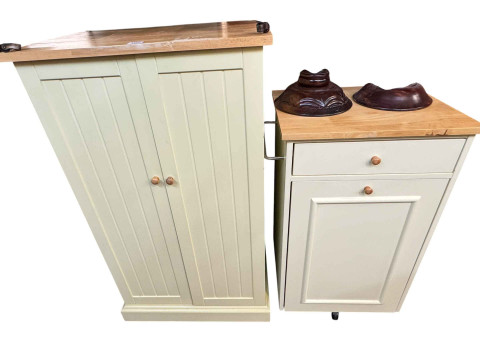 Oak finished two door cabinet, beech finish glazed door and side cabinets,...