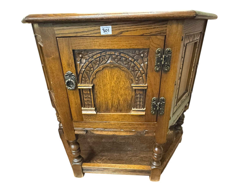 Old Charm telephone seat, small pedestal cupboard and canted corner cupboard.