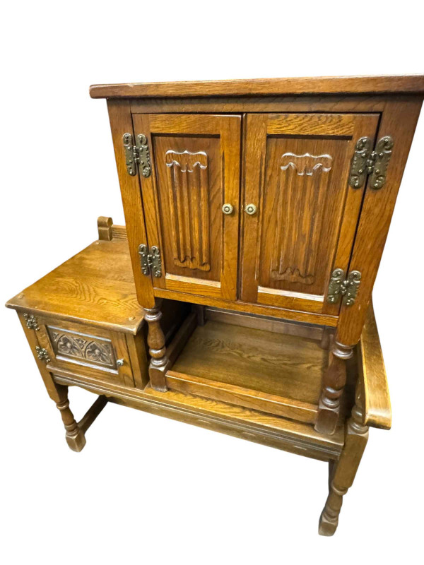 Old Charm telephone seat, small pedestal cupboard and canted corner cupboard.