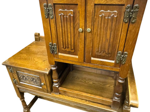 Old Charm telephone seat, small pedestal cupboard and canted corner cupboard.