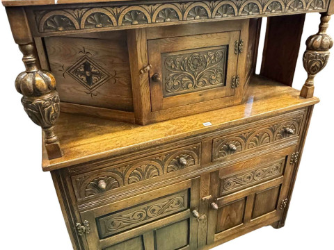 Carved oak buffet sideboard and small two door oak sideboard.