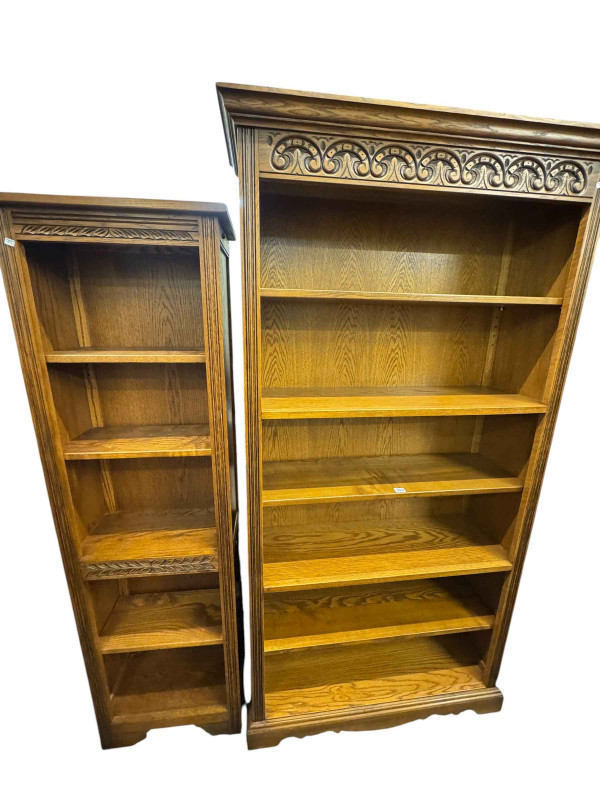 Two oak Old Charm bookshelves.