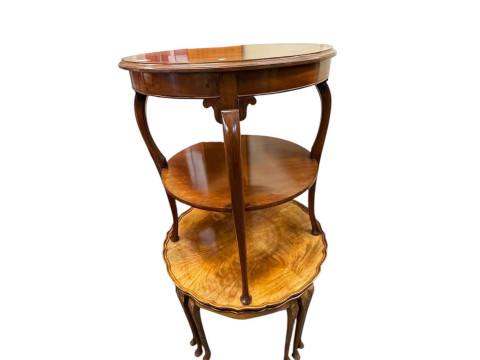 Walnut circular nest of five table and mahogany circular two tier occasional...