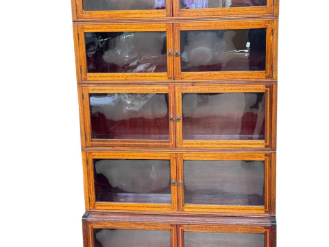 Inlaid mahogany five height stacking bookcase, 88cm wide, 176cm high.