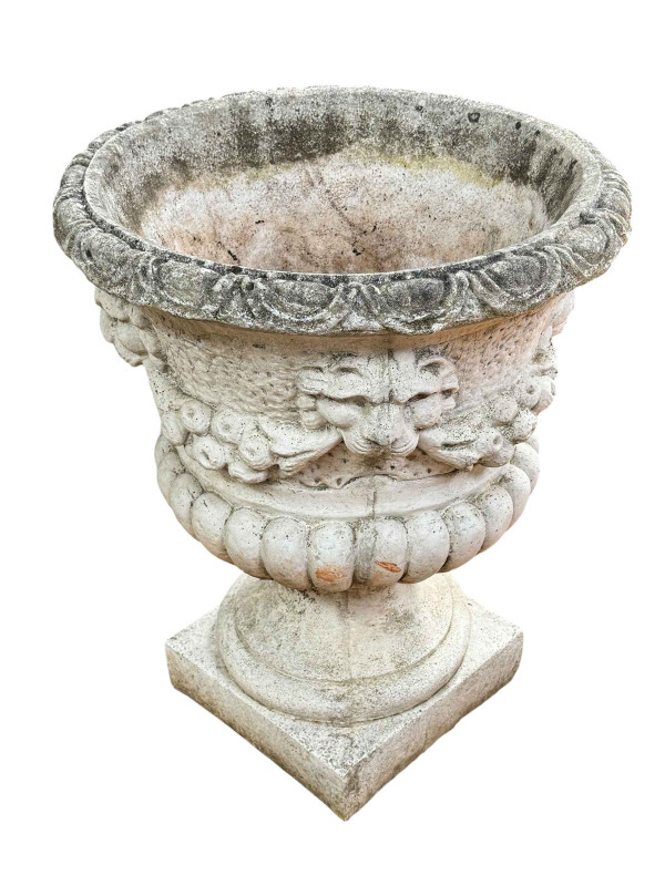 Pair large composite garden urns, 70cm high.