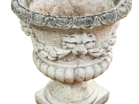 Pair large composite garden urns, 70cm high.