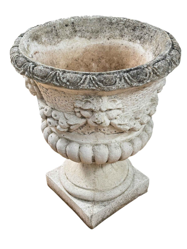 Pair large composite garden urns, 70cm high.