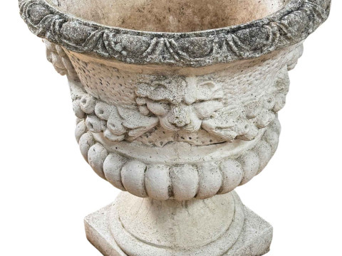 Pair large composite garden urns, 70cm high. thumbnail