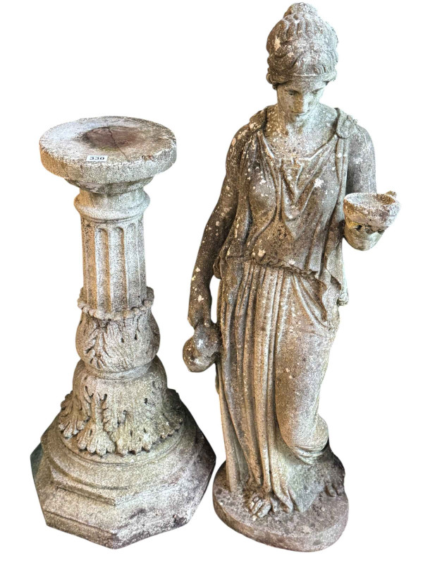 Garden lady figure and pedestal, figure 99cm high.