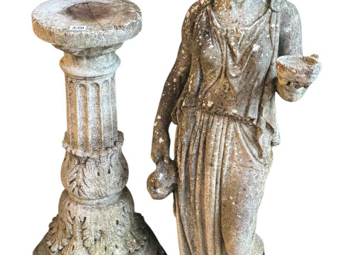 Garden lady figure and pedestal, figure 99cm high.