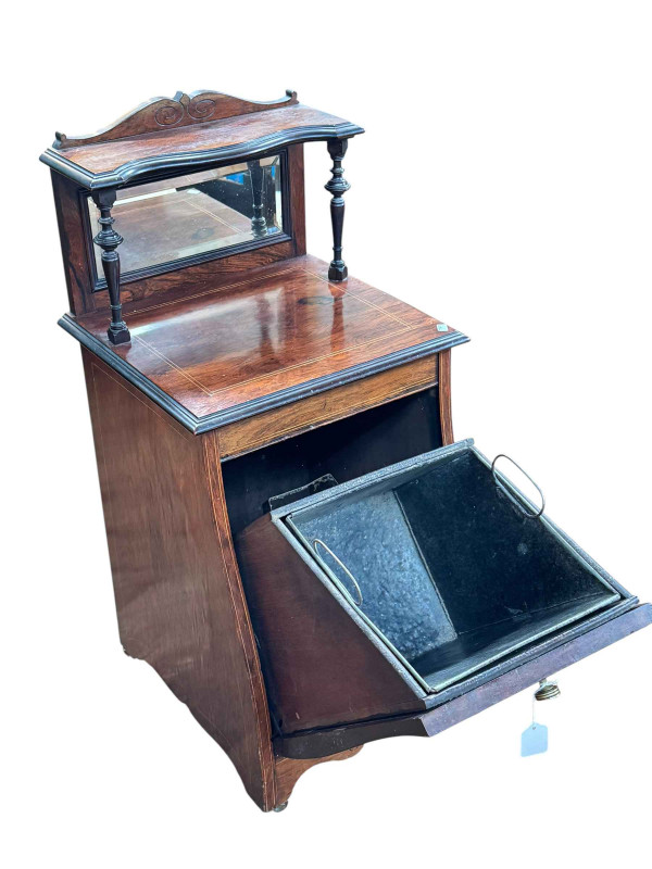 Victorian inlaid rosewood purdonium, 41cm wide, 85cm high.