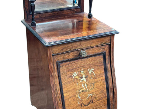 Victorian inlaid rosewood purdonium, 41cm wide, 85cm high.