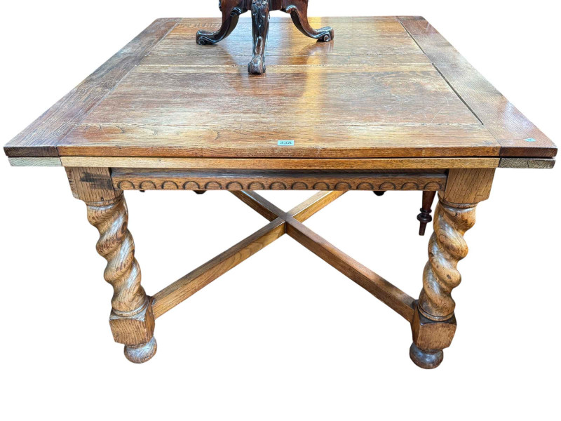 Oak barley twist draw leaf dining table.