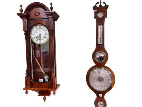 Victorian rosewood banjo barometer and thermometer by P Balarini, York,...