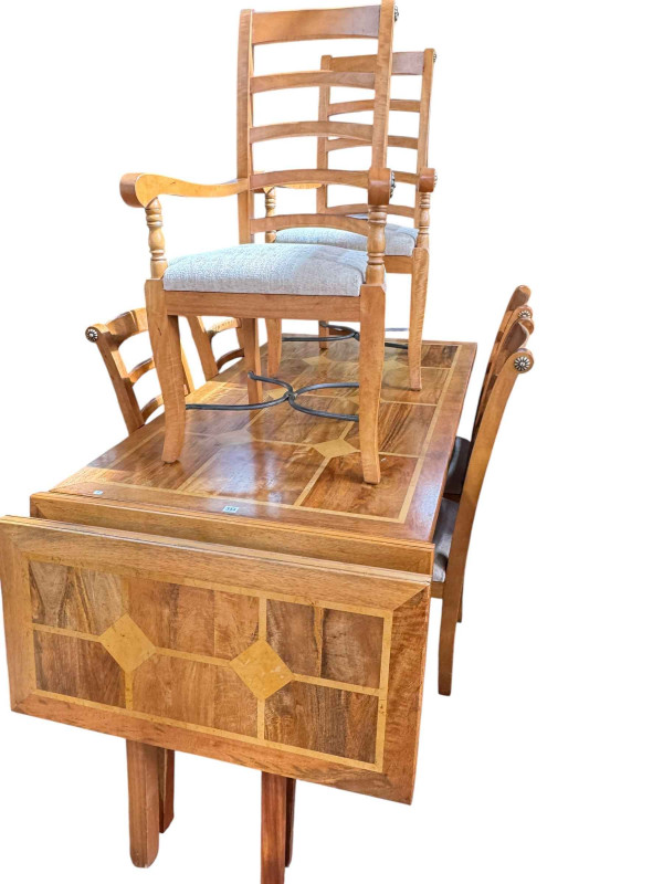 Barker & Stonehouse Flagstone extending dining table and six chairs, 2.4m maximum length.