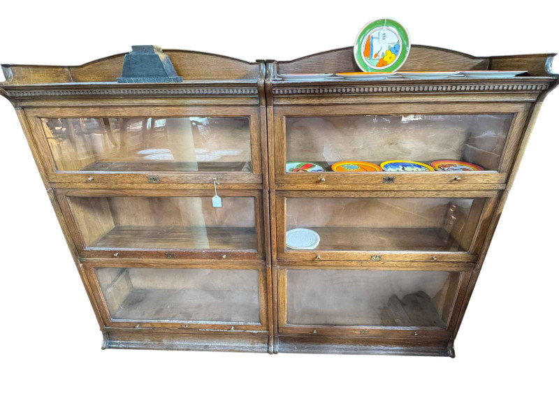 Pair Lebus oak stacking bookcases, 88cm wide, 137cm high.