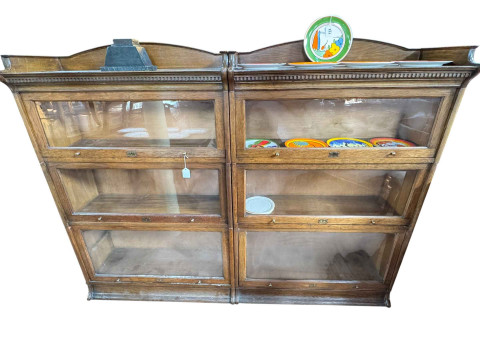 Pair Lebus oak stacking bookcases, 88cm wide, 137cm high.