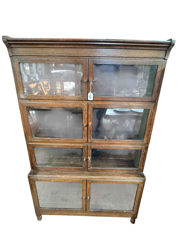 Oak four height stacking bookcase, 89cm wide, 145cm wide.