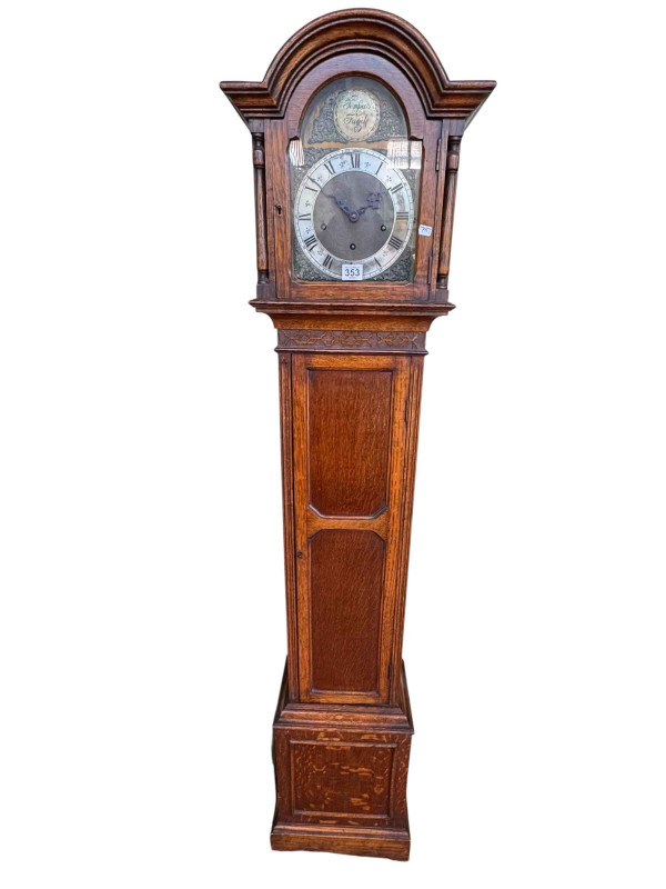 Oak cased grandmother clock, 169cm high.