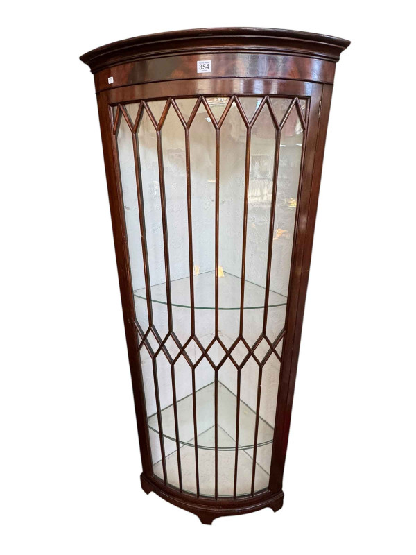 Mahogany corner display cabinet, 168cm high.