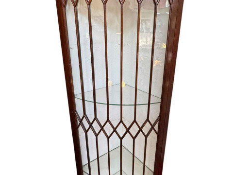 Mahogany corner display cabinet, 168cm high.