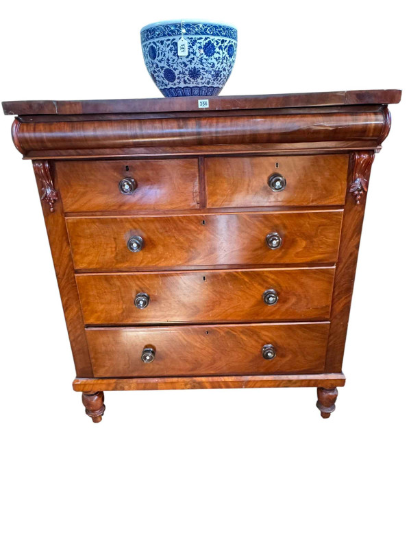 Victorian mahogany scotch chest, with frieze gun drawer, 124cm wide.