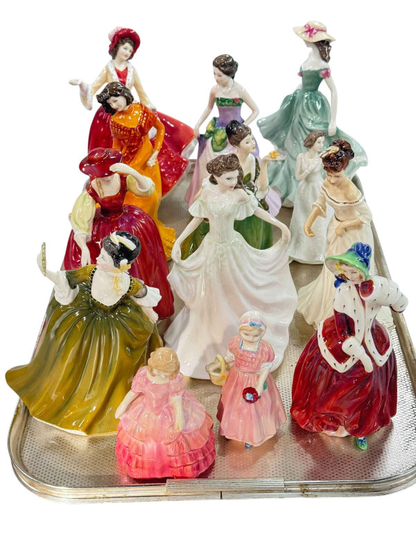 Thirteen Royal Doulton figures including Jessica and Tinkle Bell.
