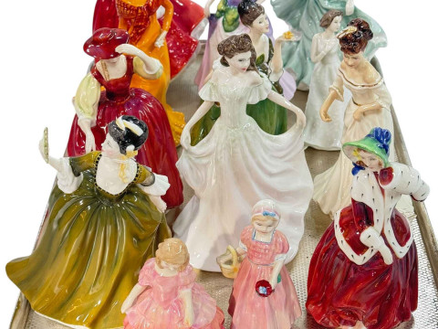 Thirteen Royal Doulton figures including Jessica and Tinkle Bell.