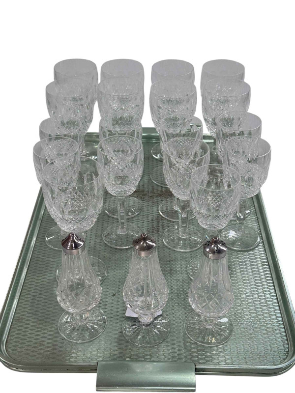 Waterford Colleen glassware (18 pieces) and three condiments.
