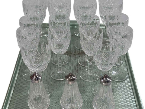 Waterford Colleen glassware (18 pieces) and three condiments.