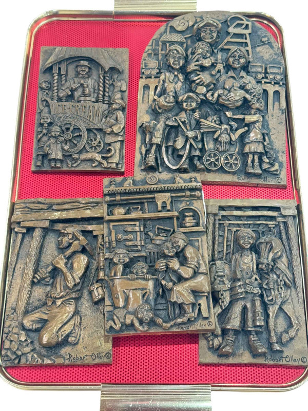 Five Robert Olly cold cast 'social history' plaques.