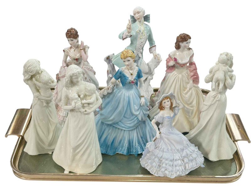 Eight Royal Worcester figurines including Night at the Opera, Glyndebourne, The Jewel in the Crown and The Dilettante, etc.