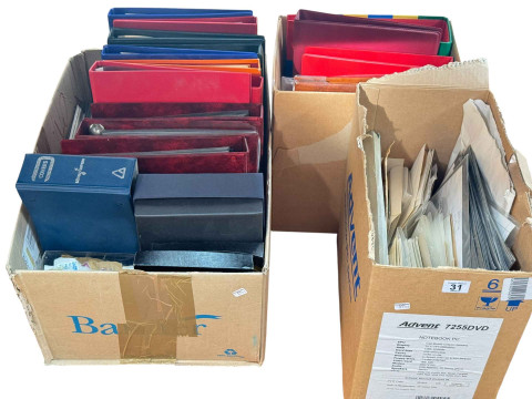 Three boxes of stamps, albums, FDC's, etc.