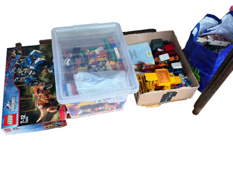 Collection of Lego and Jurassic World Lego Set, Playmobile model vehicles,...
