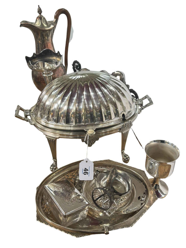 Victorian silver plated entree dish, etc.