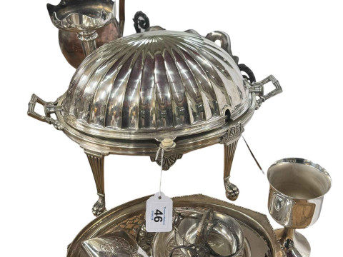 Victorian silver plated entree dish, etc.