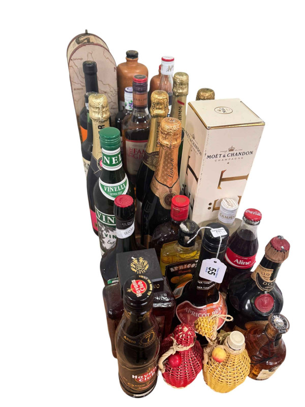 Collection of alcohol including Champagne.