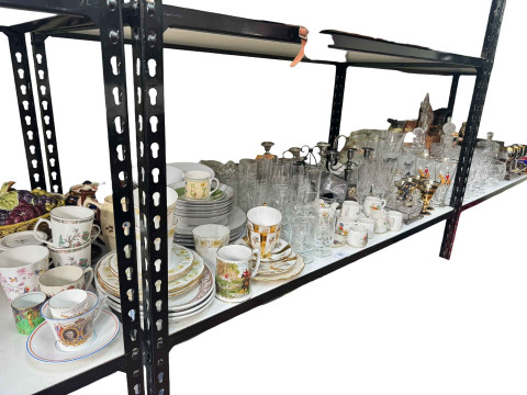 Large collection of glass, china and metalwares including child's tea...