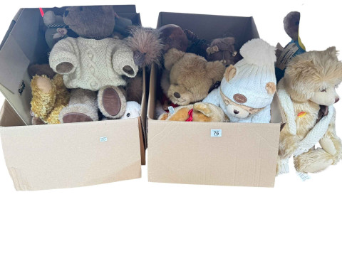 Porcelain doll, large Steiff teddy, two Harrods & Hamleys teddies, Paddington...