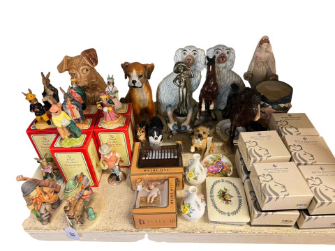 Pair of Staffordshire dogs, Sylvac dog, Royal Doulton Bunnykins and miniature...