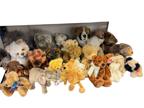 Collection of soft toys including Steiff Elephant, two Charlie Bears,...